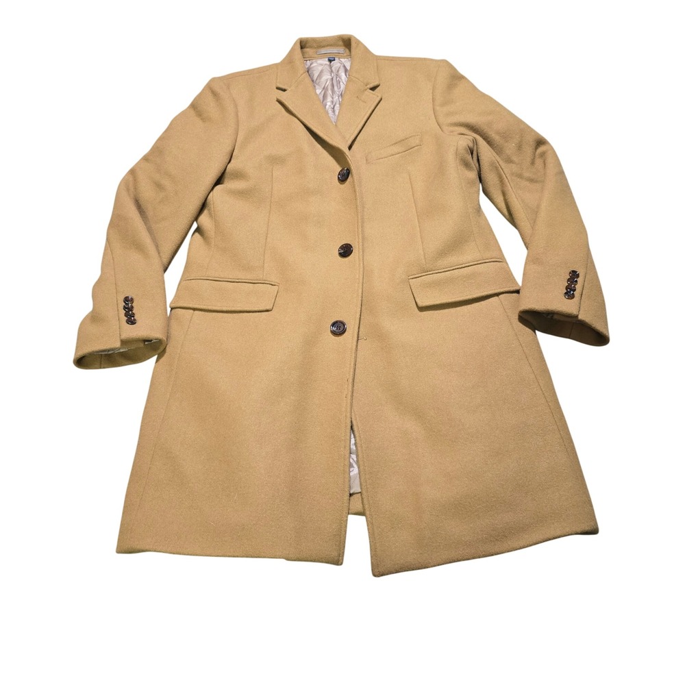 J. Crew Ludlow Topcoat Men 42 Tan Wool Blend Quilted Lining Long Jacket